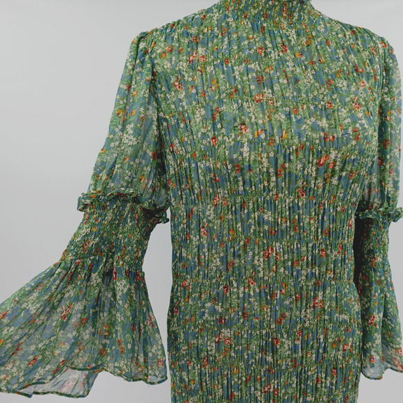 byTiMo Georgette Midi Dress Medium Green Garden Floral - Picture 5 of 16